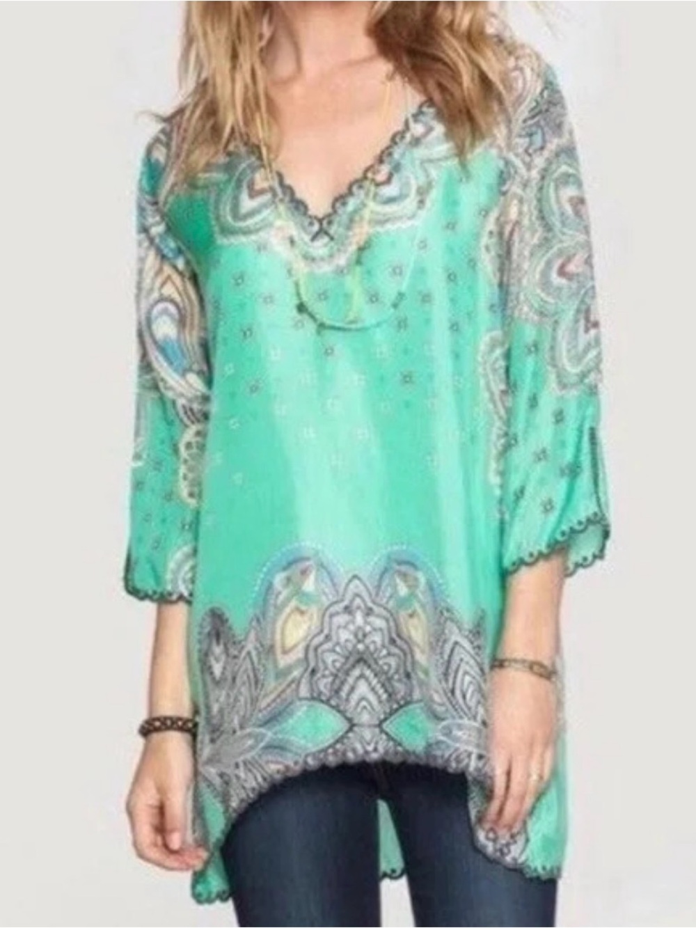 Johnny Was Silk Embroidered Tunic Top S